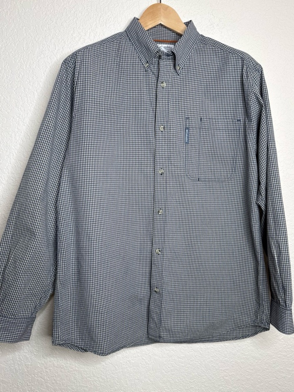 Columbia Sportswear Men's Navy Gingham Check Long Sleeve Shirt Size L Plaid